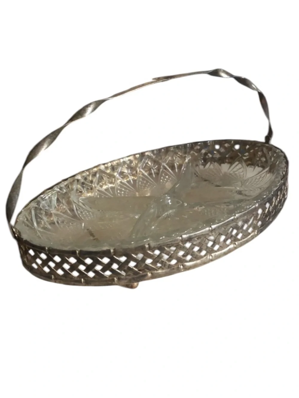 Vintage Silver & Glass Divided Dish Serving Platter